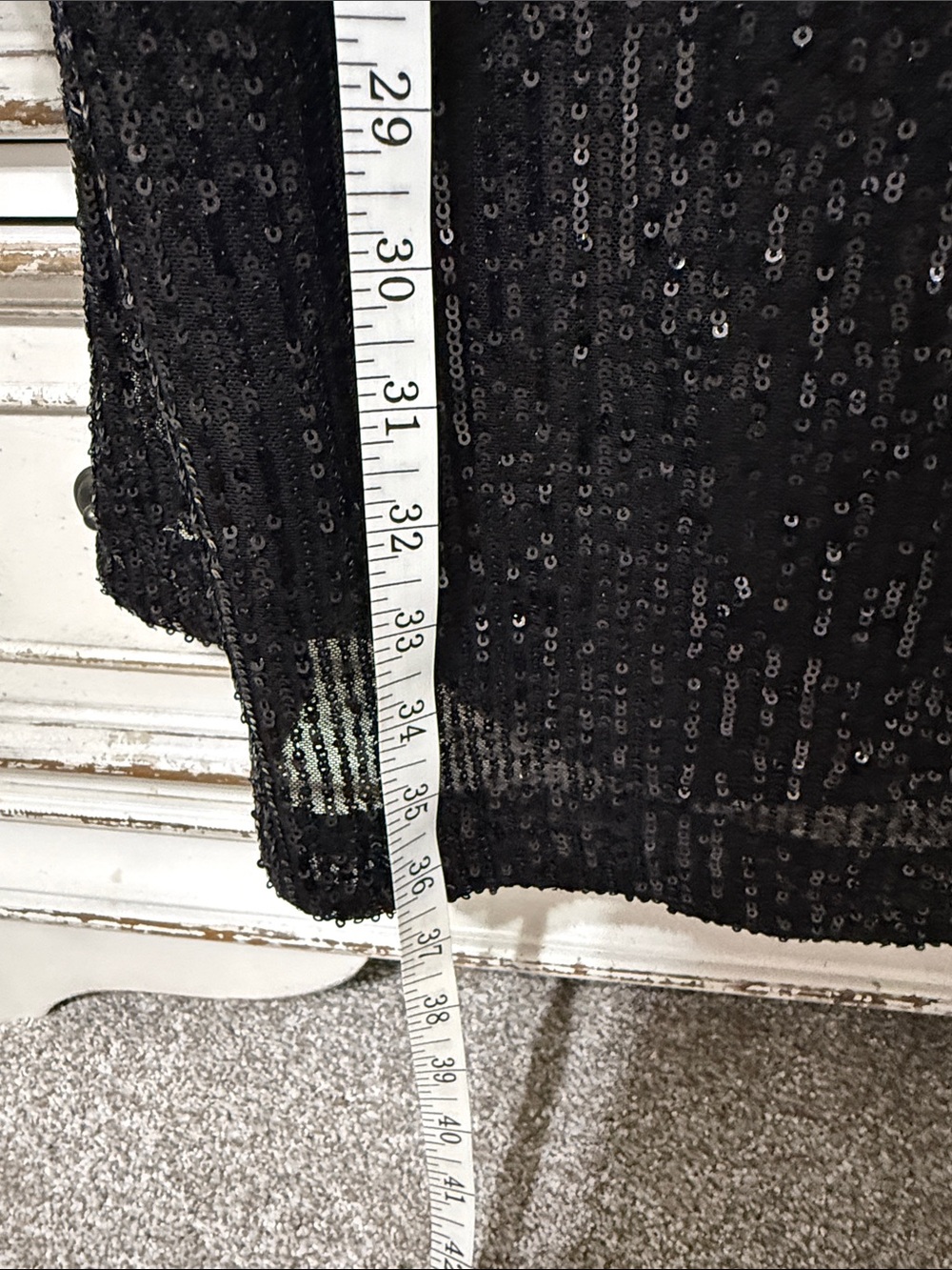 Crown and Ivy PM Black Sequin Long Sleeve Shift Dress optional belt - Picture 7 of 11
